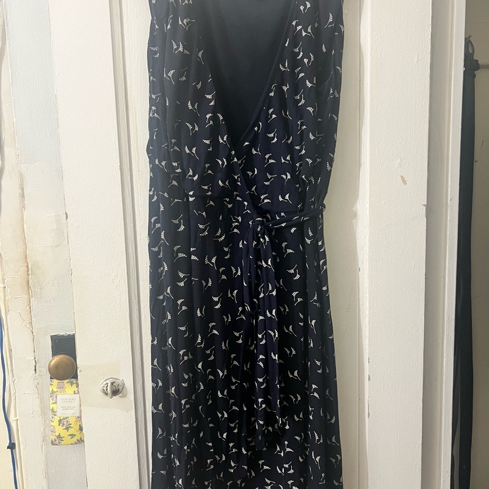 LOFT Blue Sleeveless Wrap Midi Dress